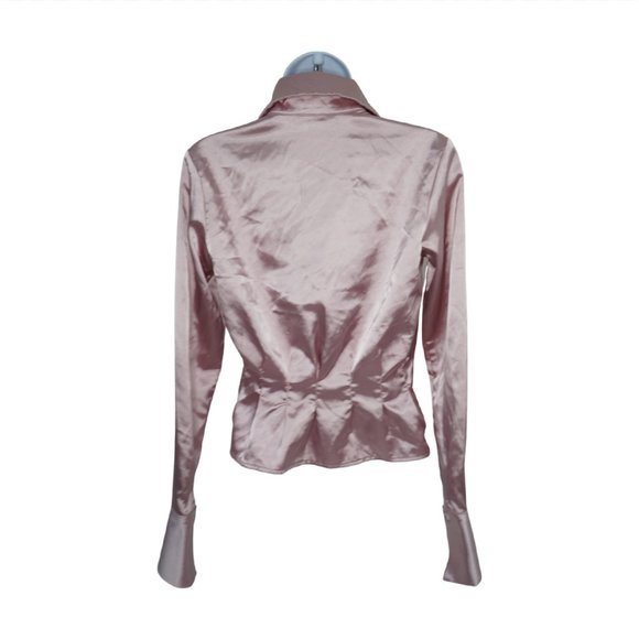 Dress Shirt-T Top Pink V-Neck LongSleeve Button-Up - Picture 5 of 7